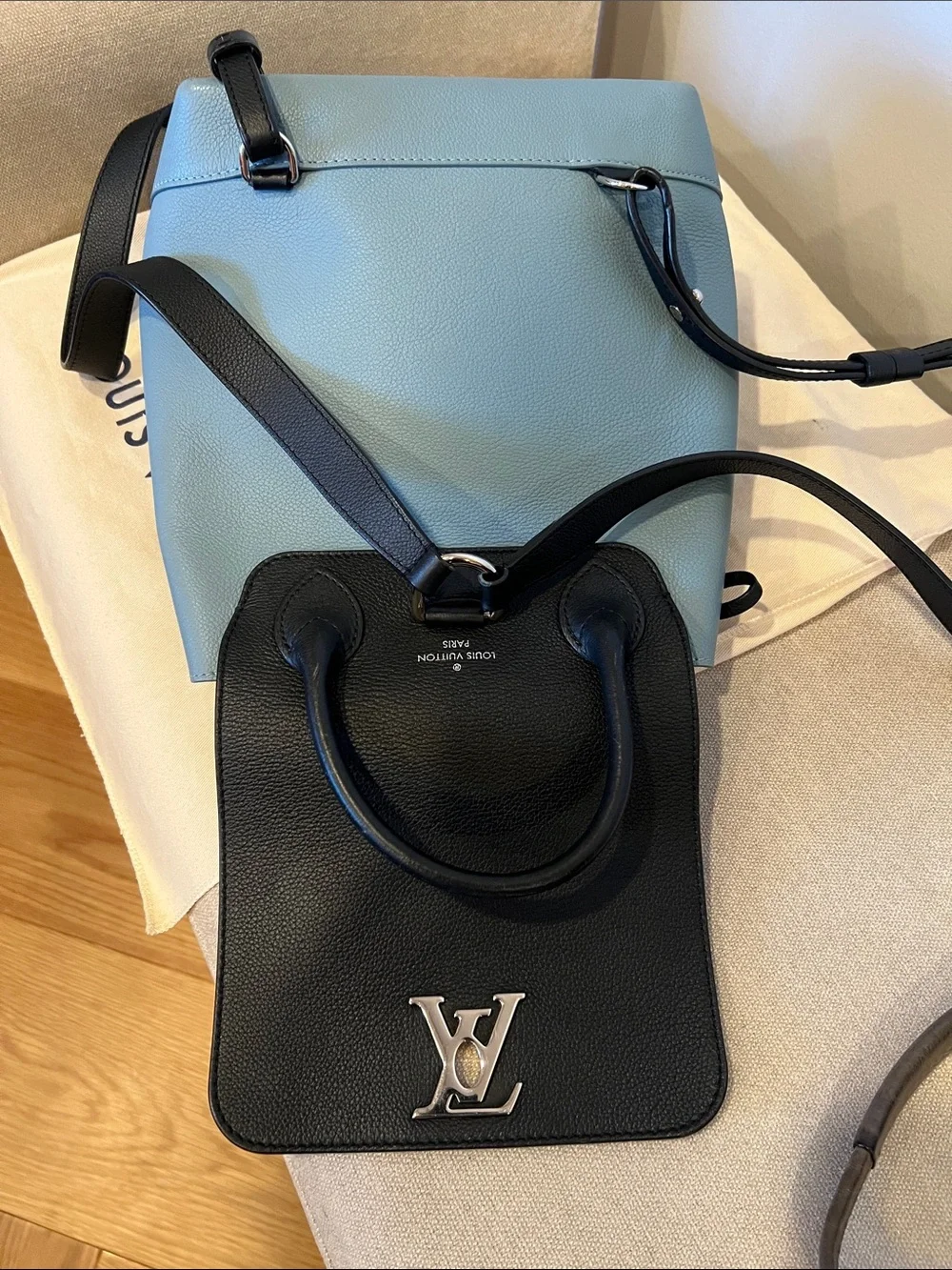 Louis Vuitton Black and Blue Leather Top-Handle Backpack